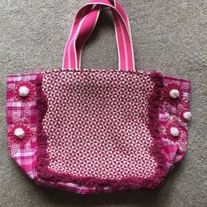 Large Pink Woven Anthropologie Tote Bag w/ Beading details NWOT!